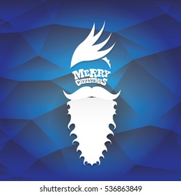 vector Santa claus with beard on blue polygonal background. Christmas hipster poster for party or greeting card. Santa Hipster Claus. vector merry christmas art design background.