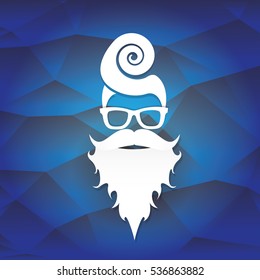 vector Santa claus with beard on blue polygonal background. Christmas hipster poster for party or greeting card. Santa Hipster Claus. vector merry christmas art design background.
