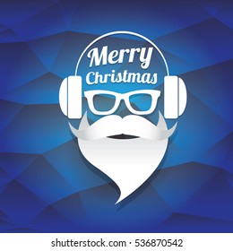 vector Santa claus with beard on blue polygonal background. Christmas hipster poster for party or greeting card. Santa Hipster Claus. vector merry christmas art design background.