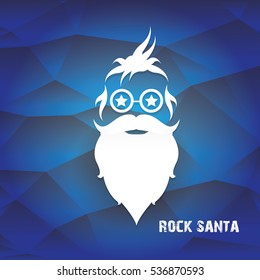 vector Santa claus with beard on blue polygonal background. Christmas hipster poster for party or greeting card. Santa Hipster Claus. vector merry christmas art design background.