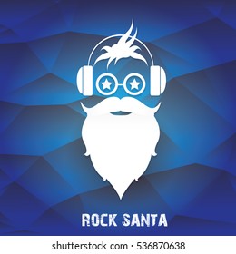vector Santa claus with beard on blue polygonal background. Christmas hipster poster for party or greeting card. Santa Hipster Claus. vector merry christmas art design background.