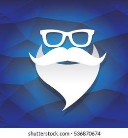 vector Santa claus with beard on blue polygonal background. Christmas hipster poster for party or greeting card. Santa Hipster Claus. vector merry christmas art design background.