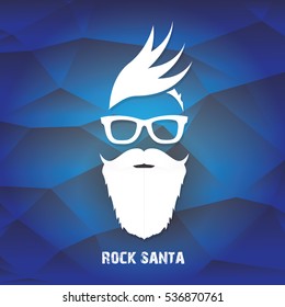 vector Santa claus with beard on blue polygonal background. Christmas hipster poster for party or greeting card. Santa Hipster Claus. vector merry christmas art design background.