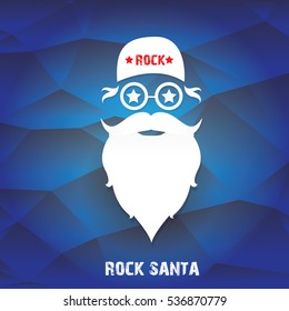 vector Santa claus with beard on blue polygonal background. Christmas hipster poster for party or greeting card. Santa Hipster Claus. vector merry christmas art design background.