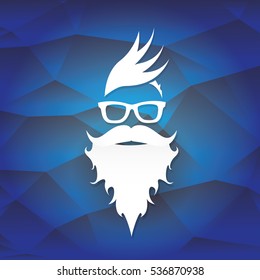 vector Santa claus with beard on blue polygonal background. Christmas hipster poster for party or greeting card. Santa Hipster Claus. vector merry christmas art design background.