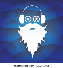 vector Santa claus with beard on blue polygonal background. Christmas hipster poster for party or greeting card. Santa Hipster Claus. vector merry christmas art design background.