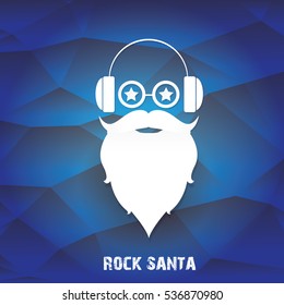 vector Santa claus with beard on blue polygonal background. Christmas hipster poster for party or greeting card. Santa Hipster Claus. vector merry christmas art design background.