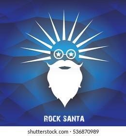 vector Santa claus with beard on blue polygonal background. Christmas hipster poster for party or greeting card. Santa Hipster Claus. vector merry christmas art design background.