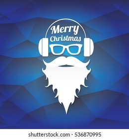 vector Santa claus with beard on blue polygonal background. Christmas hipster poster for party or greeting card. Santa Hipster Claus. vector merry christmas art design background.