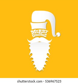 vector Santa claus with beard on orange background. Christmas hipster poster for party or greeting card. Santa Hipster Claus. vector merry christmas art design background.