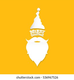 vector Santa claus with beard on orange background. Christmas hipster poster for party or greeting card. Santa Hipster Claus. vector merry christmas art design background.