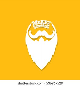 vector Santa claus with beard on orange background. Christmas hipster poster for party or greeting card. Santa Hipster Claus. vector merry christmas art design background.