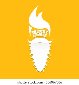 vector Santa claus with beard on orange background. Christmas hipster poster for party or greeting card. Santa Hipster Claus. vector merry christmas art design background.