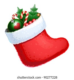 Vector Santa Claus boot filled with goodies. Christmas icon Gradient illustration