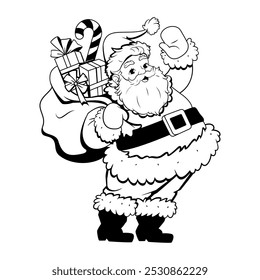 Vector Santa Claus llevando saco Navidades ilustración de dibujos animados aislado