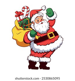 Vector Santa Claus Carrying Sack Christmas Cartoon Illustration Isolated