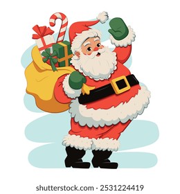 Vector Santa Claus Carrying Sack Christmas Cartoon Illustration Isolated