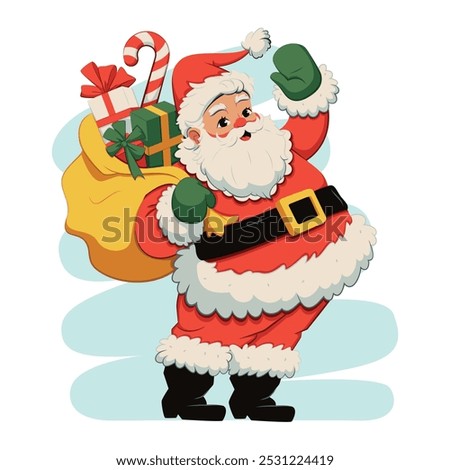 Vector Santa Claus Carrying Sack Christmas Cartoon Illustration Isolated