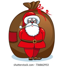 Vector Santa Claus character with the giant bag isolated on white background.

