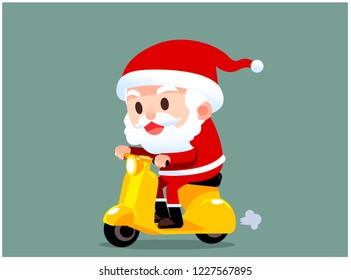 Vector Santa Claus character riding a scooter