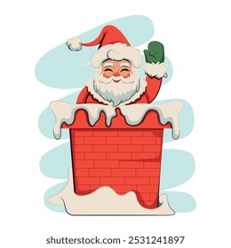 Vector Santa Claus Chimney Cartoon Illustration Isolated