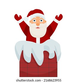 Vector Santa Claus in the chimney. Isolated on a white background. Christmas banner. Merry Christmas and Happy New Year.