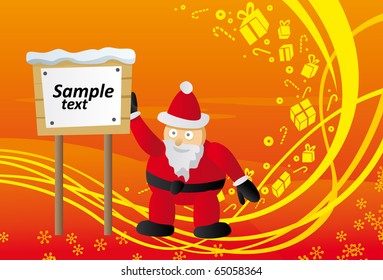 Vector Santa Claus con mensaje de navidad y fondo de onda de regalo naranja