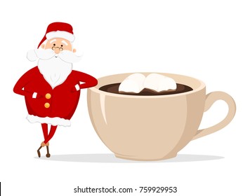 Vector Santa Claus and cup of coffee with marshmallow 
