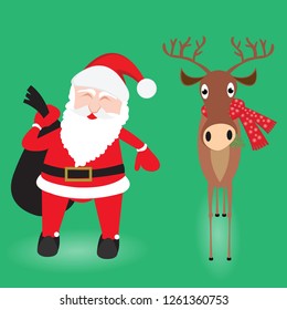 Vector Santa Claus, deer and gift