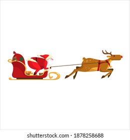 Vector santa claus and deer rush fast to the holiday