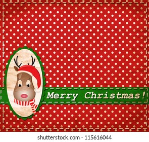 vector Santa Claus Deer vintage Christmas card