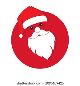 Vector of Santa Claus Face with Cap on Red Background. Icon of Santa Claus for Christmas Greeting Card. Editable Illustration.