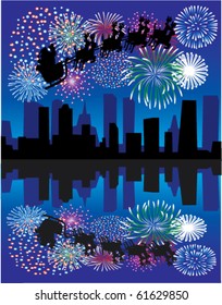 vector santa claus and fireworks