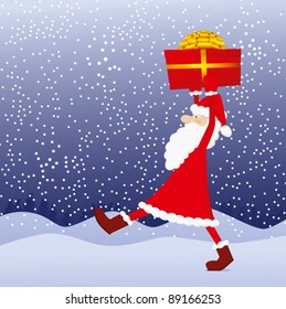 Vector Santa Claus with gift in his hands