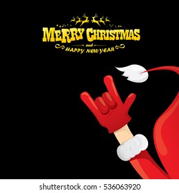 vector Santa Claus hand rock n roll gesture with red hat. Merry Christmas and Happy new year Rock n roll party poster design template or greeting card. Rockstar concept