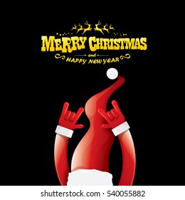vector Santa Claus hand rock n roll gesture with red hat. Merry Christmas and Happy new year Rock n roll party poster design template or greeting card. Rockstar concept