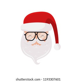 Vector Santa Claus, hat, glasses and beard. Hipster Santa. Happy New Year and Christmas greeting card