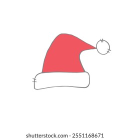 Vector Santa Claus hat icon in doodle flat style isolated on white background. Hand drawn element of costume, clothes for winter, Christmas and New Year design