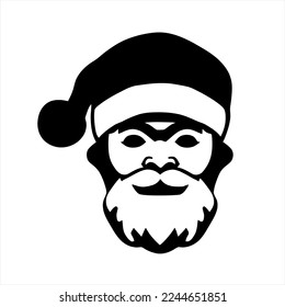 Vector of Santa Claus head design logo template. flat style design. good for company logo. A santa claus face with a beard and a santa hat on it's head, black and white