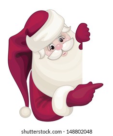 Vector of Santa Claus hiding by blank isolated.