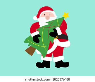 vector of santa claus holding a christmas tree
