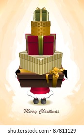 Vector Santa Claus holding many Christmas  shopping gift boxes
