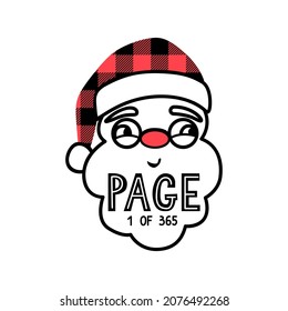 Vector Santa Claus illustration with hat, beard and glasses. Buffalo plaid. Cute Christmas design isolated on white for greeting cards, t-shirt print, mugs. Funny character. Cartoon portrait.