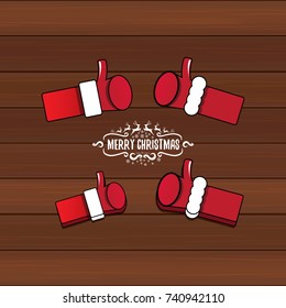 vector Santa Claus like hand icon isolated on wooden background . thumbs up santa hand symbol. merry christmas greeting card