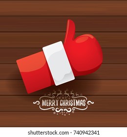 vector Santa Claus like hand icon isolated on wooden background . thumbs up santa hand symbol. merry christmas greeting card