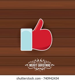 vector Santa Claus like hand icon isolated on wooden background . thumbs up santa hand symbol. merry christmas greeting card