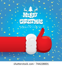 vector Santa Claus like hand icon isolated on blue night starry sky background . thumbs up santa hand symbol. merry christmas greeting card