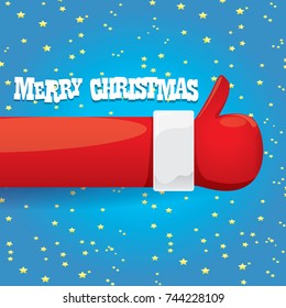 vector Santa Claus like hand icon isolated on blue night starry sky background . thumbs up santa hand symbol. merry christmas greeting card