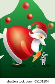 vector santa claus with little rabbit