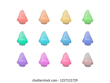 Vector Santa Claus noses in different colors over white background